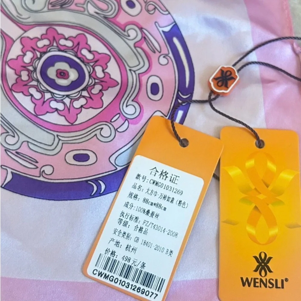 Wensli Silk Scarf NWT Pink Purple Fairy Print Square 34.5” Double-Sided NEW